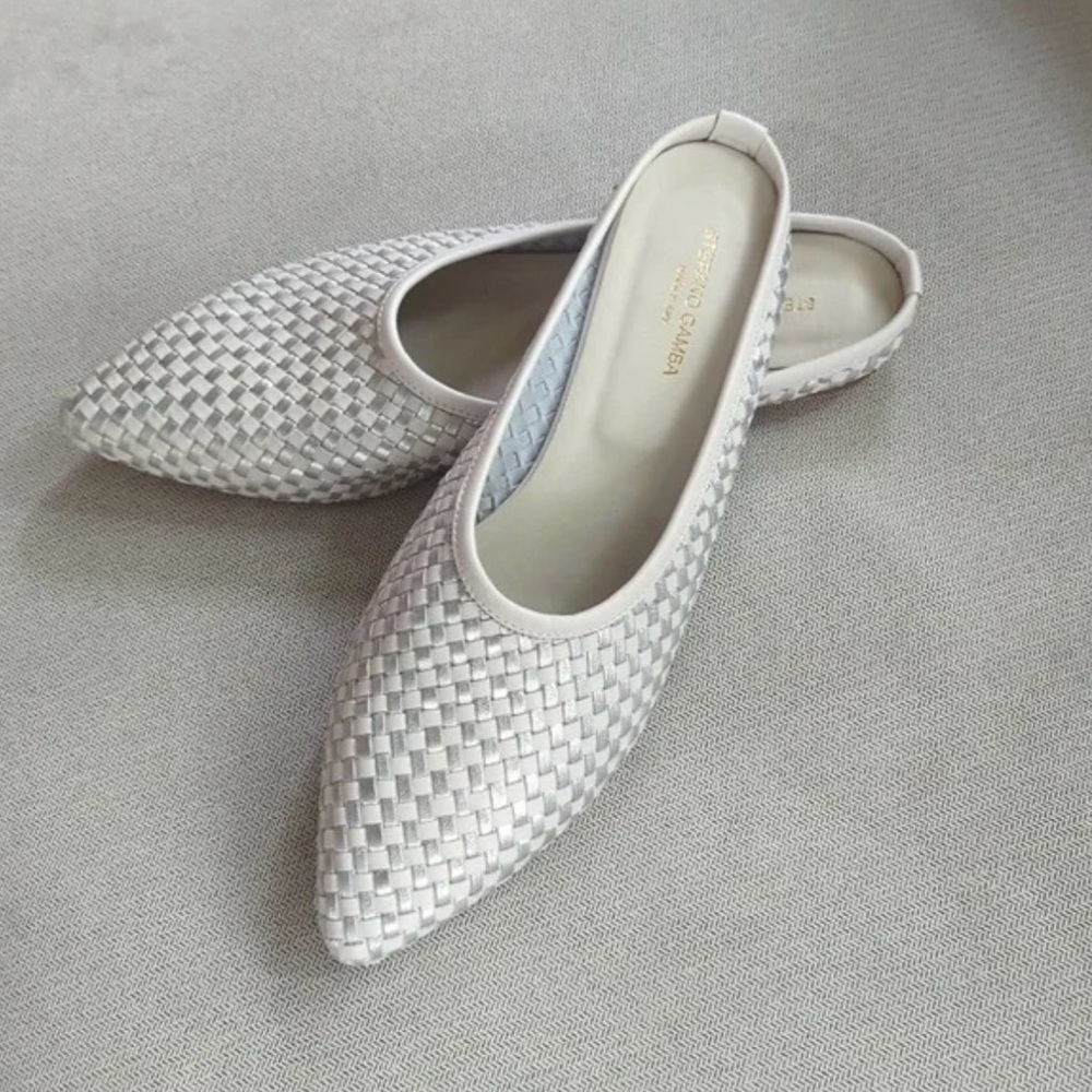 Stefano Gamba Made in Italy Silver Woven Women's Flats sz 40